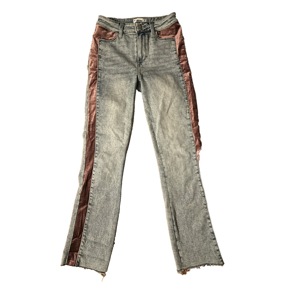 Paige Women's Size 25 Cindy Light Wash Skinny Jeans with Pink Velour‎ Sides